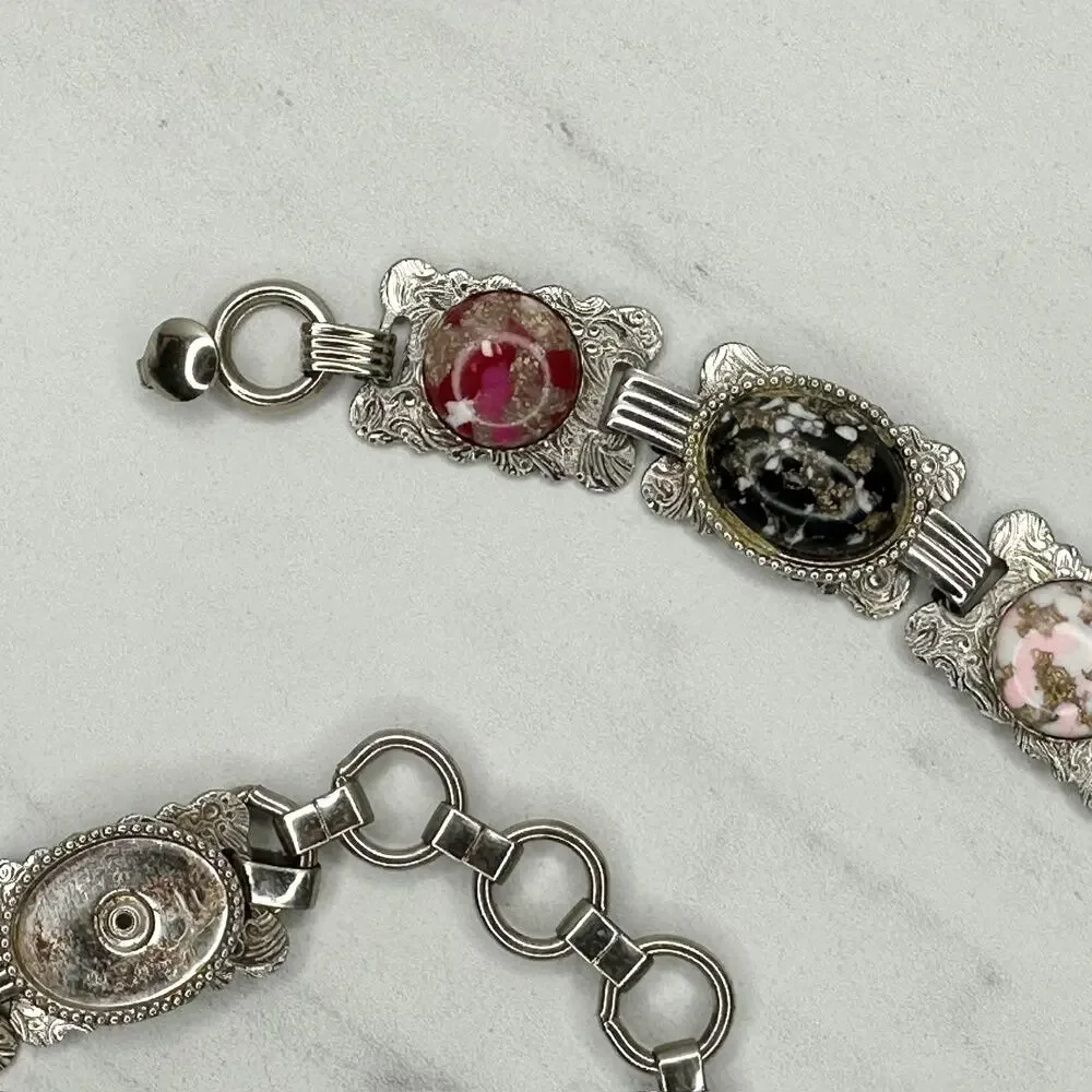 Multicolor Cabochon Concho Silver Tone Chain Link Belt Small/Medium (S/M) Boho ✨ - Picture 4 of 11